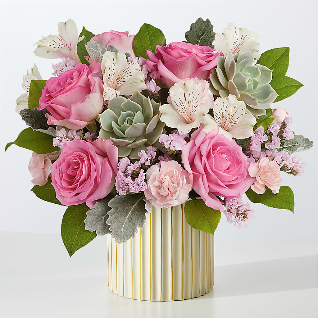 Dusty Rose Bouquet with Ivory Vase – Militaryflorist.com, Tontitown AR
