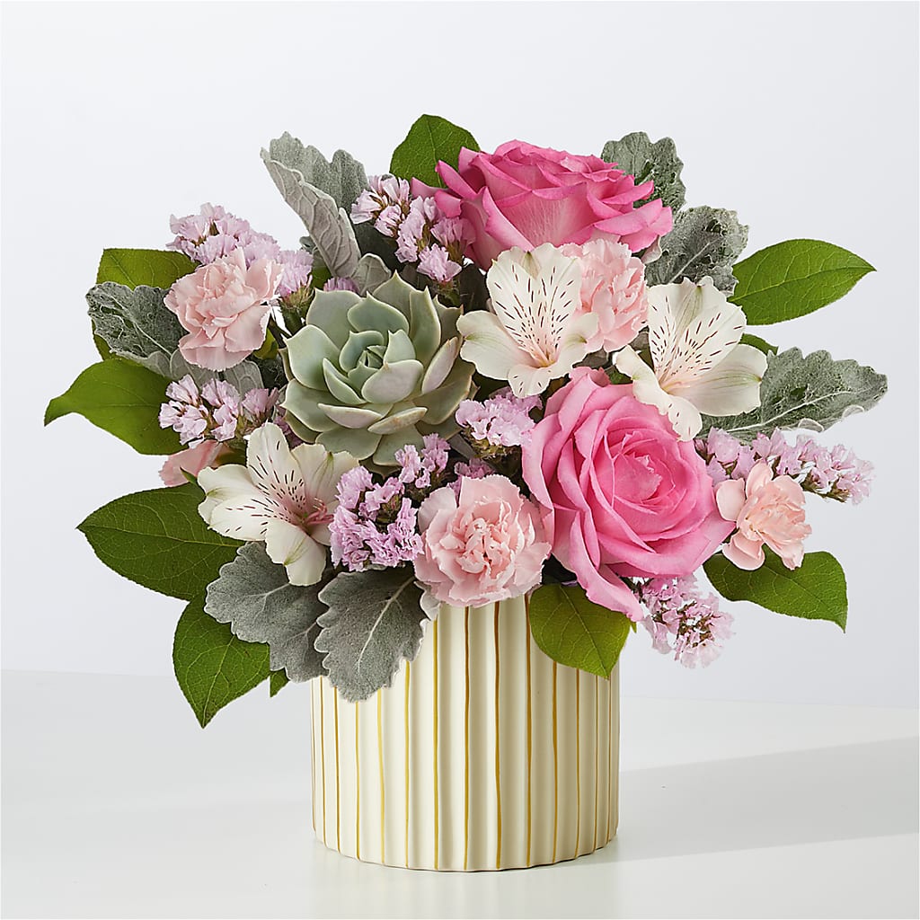 Dusty Rose Bouquet with Ivory Vase – Militaryflorist.com, Tontitown AR
