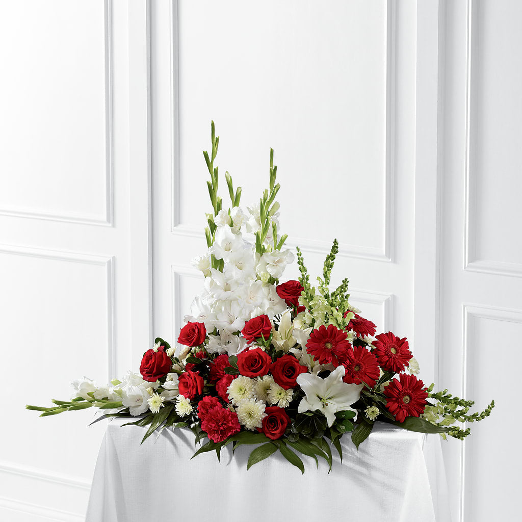 Crimson & White Arrangement – Militaryflorist.com, Tontitown AR