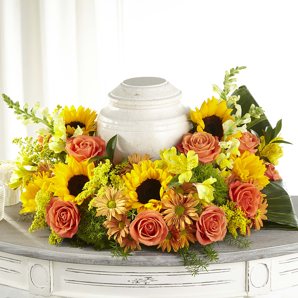Faithful Sunflower Cremation Adornment – Militaryflorist.com, Tontitown AR