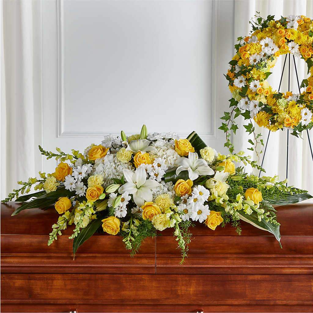 Golden Harmony Casket Spray – Militaryflorist.com, Tontitown AR