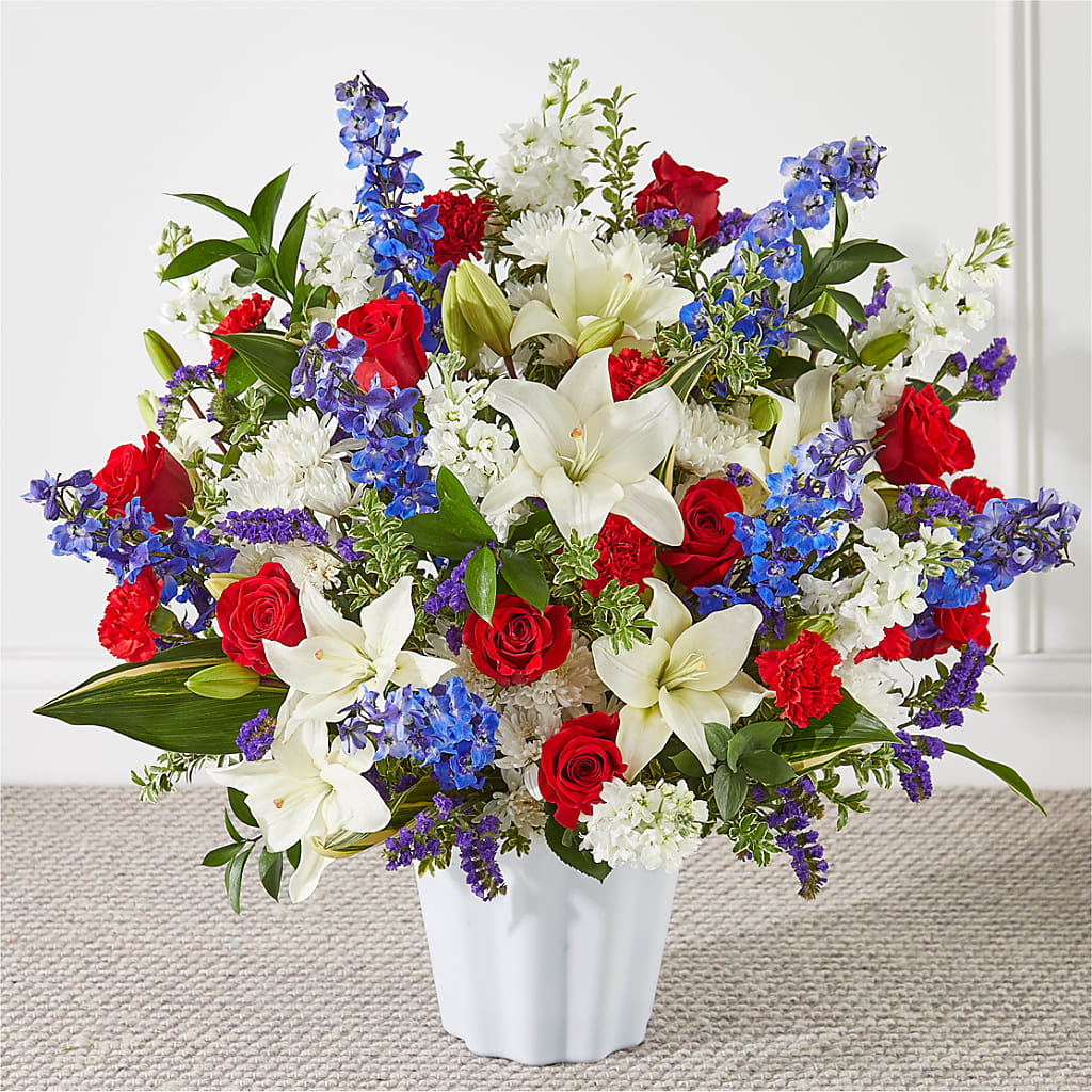 Consoled Floor Basket – Militaryflorist.com, Tontitown AR