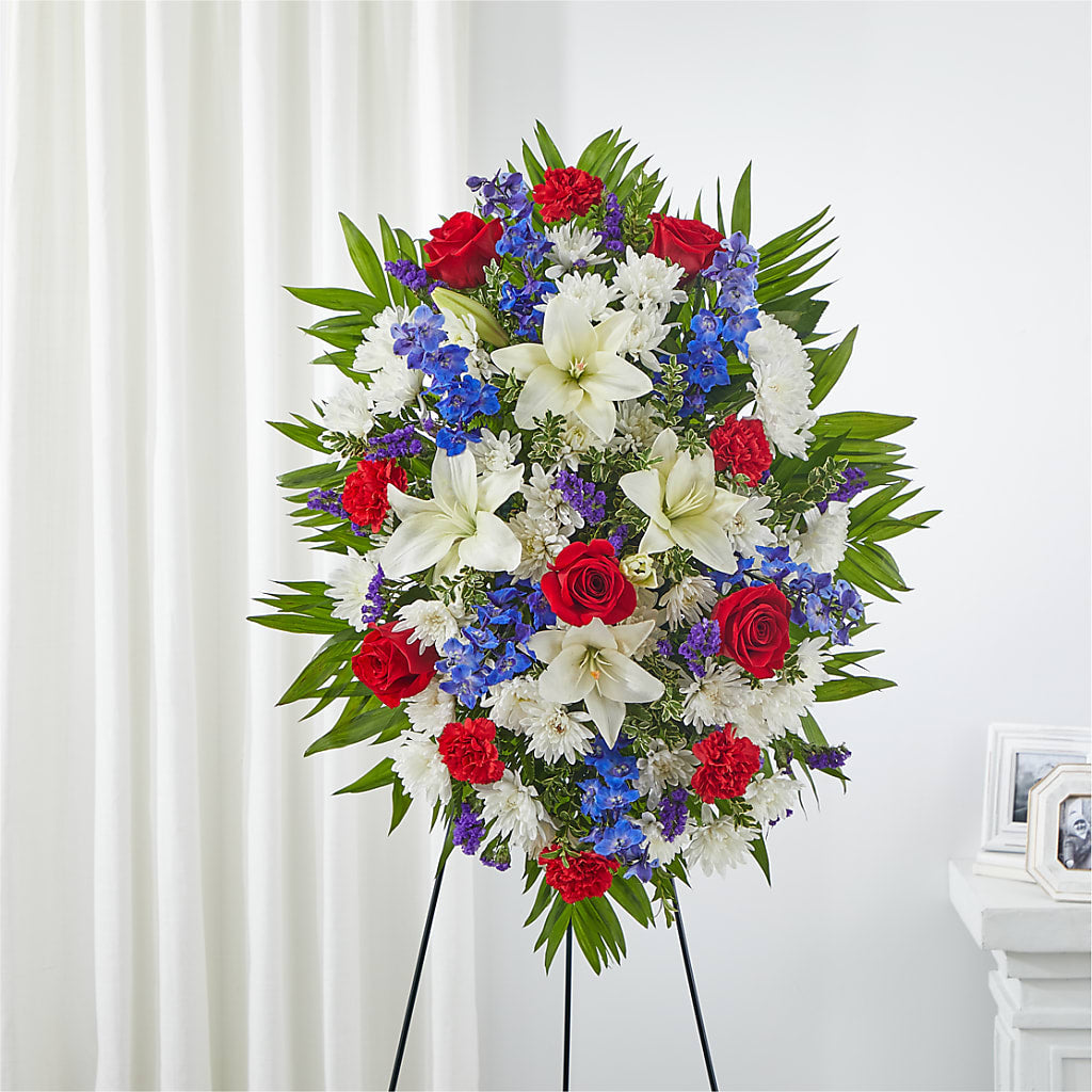 Cherished Service Standing Spray – Militaryflorist.com, Tontitown AR