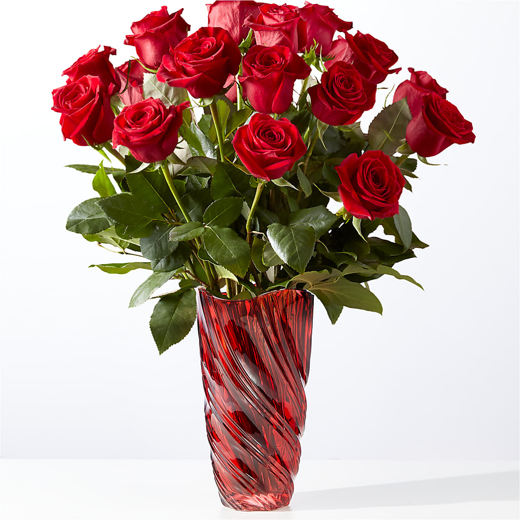 Classic Love Red Rose Bouquet with Luxe Swirl Vase – Militaryflorist.com, Tontitown AR