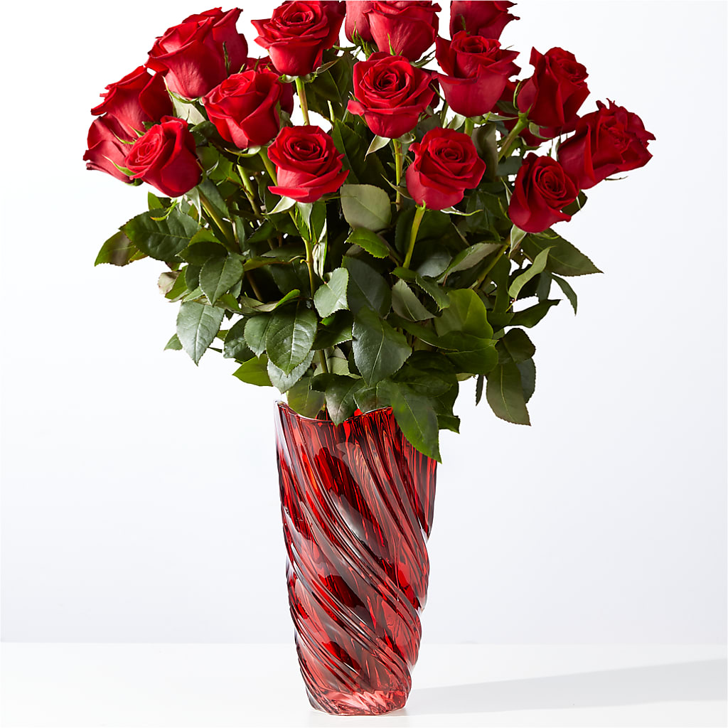 Classic Love Red Rose Bouquet with Luxe Swirl Vase – Militaryflorist.com, Tontitown AR