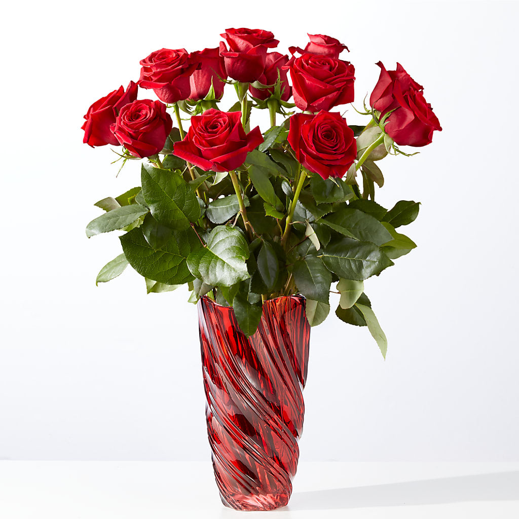 Classic Love Red Rose Bouquet with Luxe Swirl Vase – Militaryflorist.com, Tontitown AR