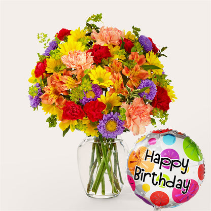Kaleidoscope Bouquet with Birthday Balloon –  Militaryflorist.com, Tontitown AR