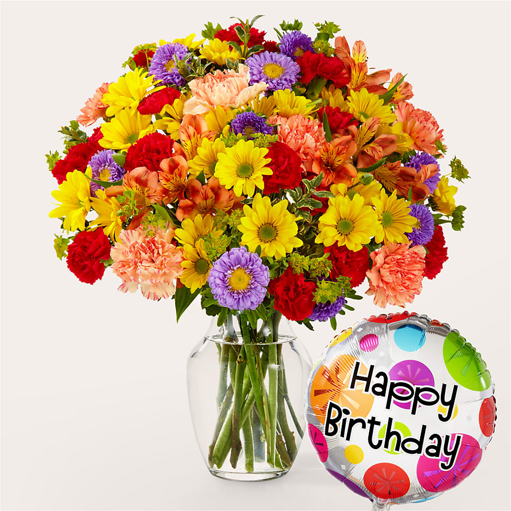 Kaleidoscope Bouquet with Birthday Balloon –  Militaryflorist.com, Tontitown AR