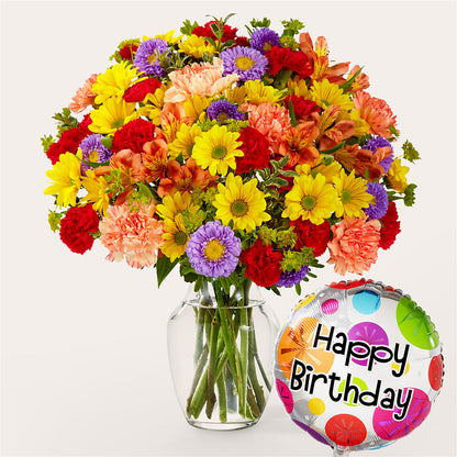 Kaleidoscope Bouquet with Birthday Balloon –  Militaryflorist.com, Tontitown AR