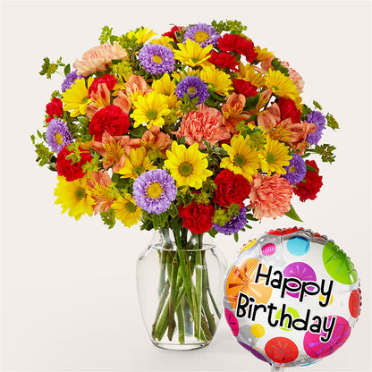 Kaleidoscope Bouquet with Birthday Balloon –  Militaryflorist.com, Tontitown AR