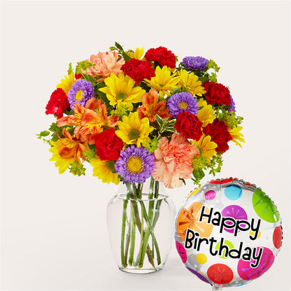 Kaleidoscope Bouquet with Birthday Balloon –  Militaryflorist.com, Tontitown AR